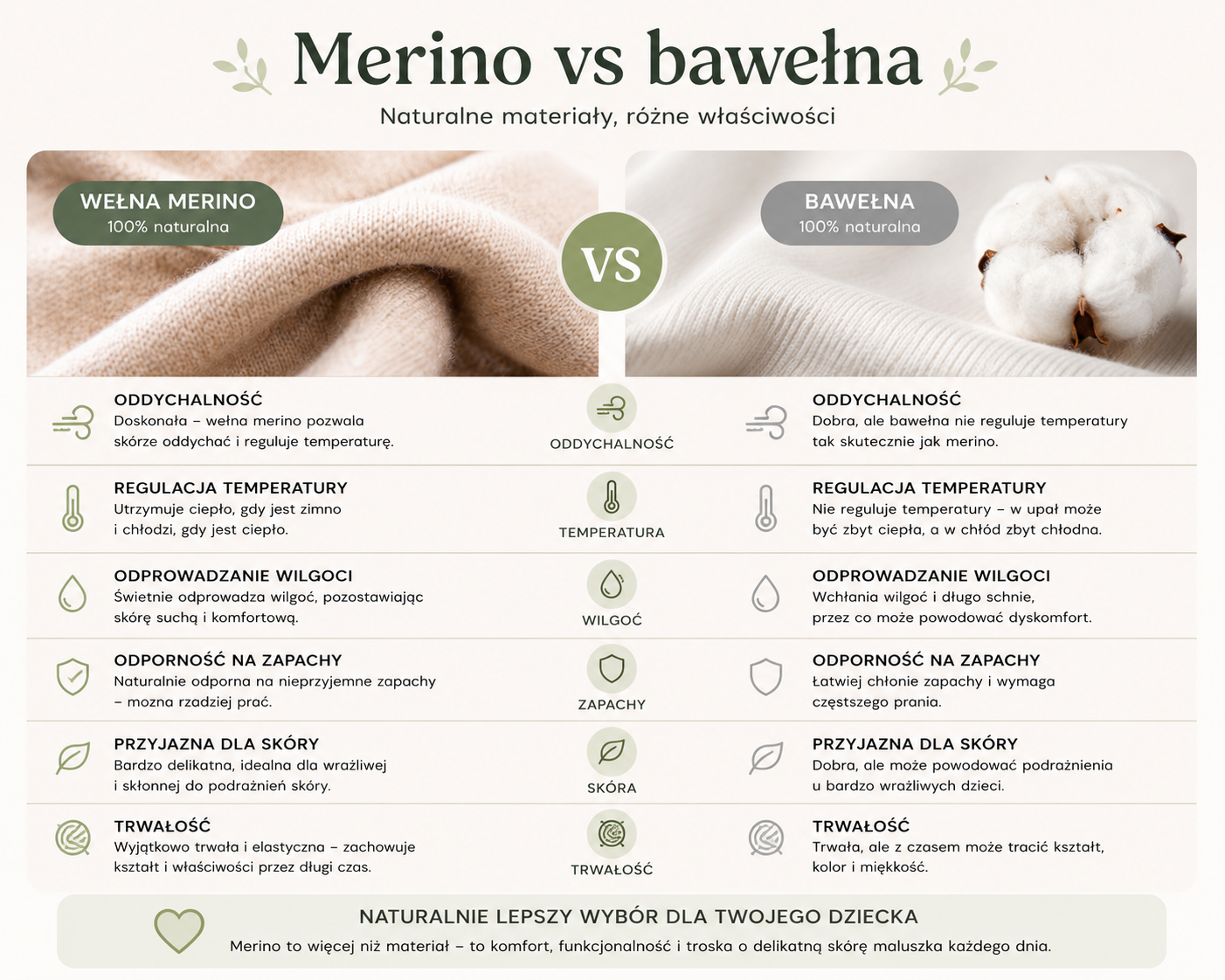 Merino vs bawełna Meri Fairy